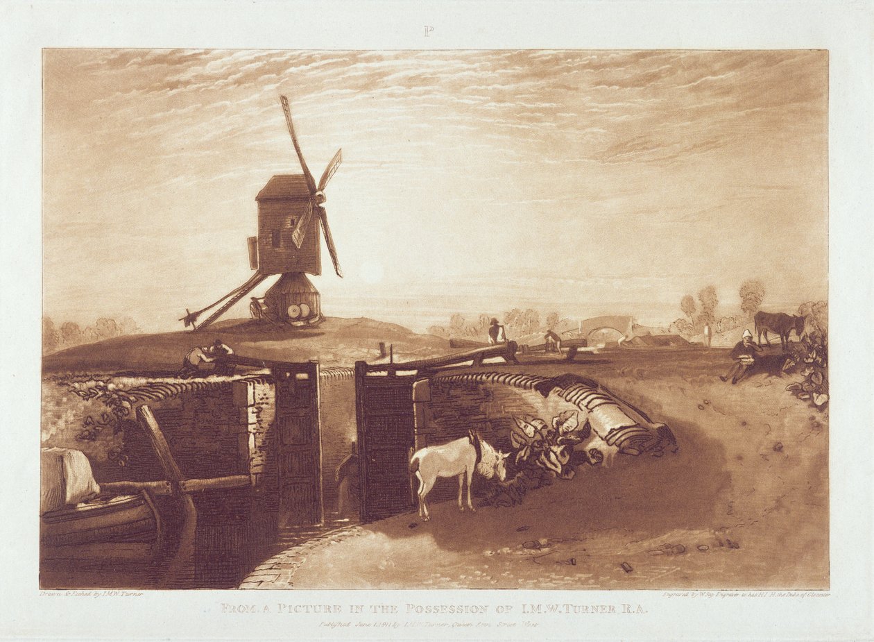 Větrný mlýn a zámek, vyrytý William Say (1768-1834) od Joseph Mallord William Turner