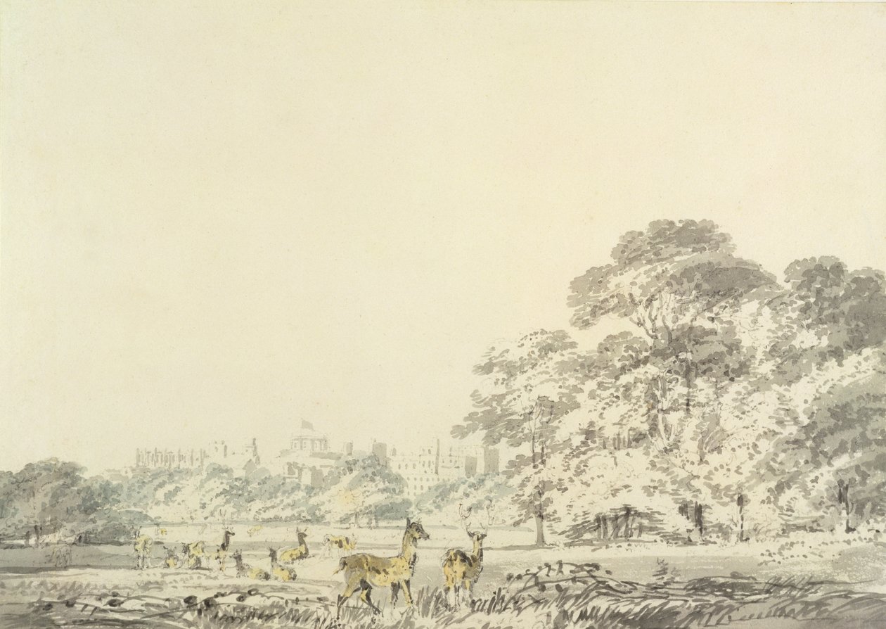 Windsorský hrad a park s jeleny (wc nad tužkou na papíře) od Joseph Mallord William Turner