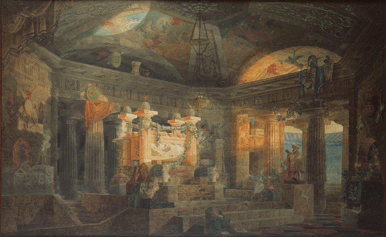 Design pro Cenotaph, 1804 (pero, inkoust a wc na papíře) od Joseph Michael Gandy