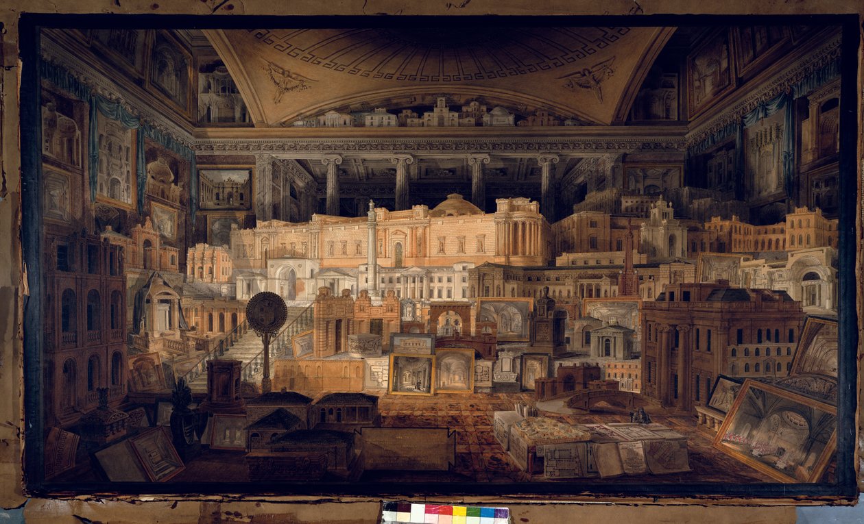 Veřejné a soukromé budovy realizované sirem Johnem Soanem v letech 1780-1815, 1818 (tužka, pero a čb na papíře) od Joseph Michael Gandy