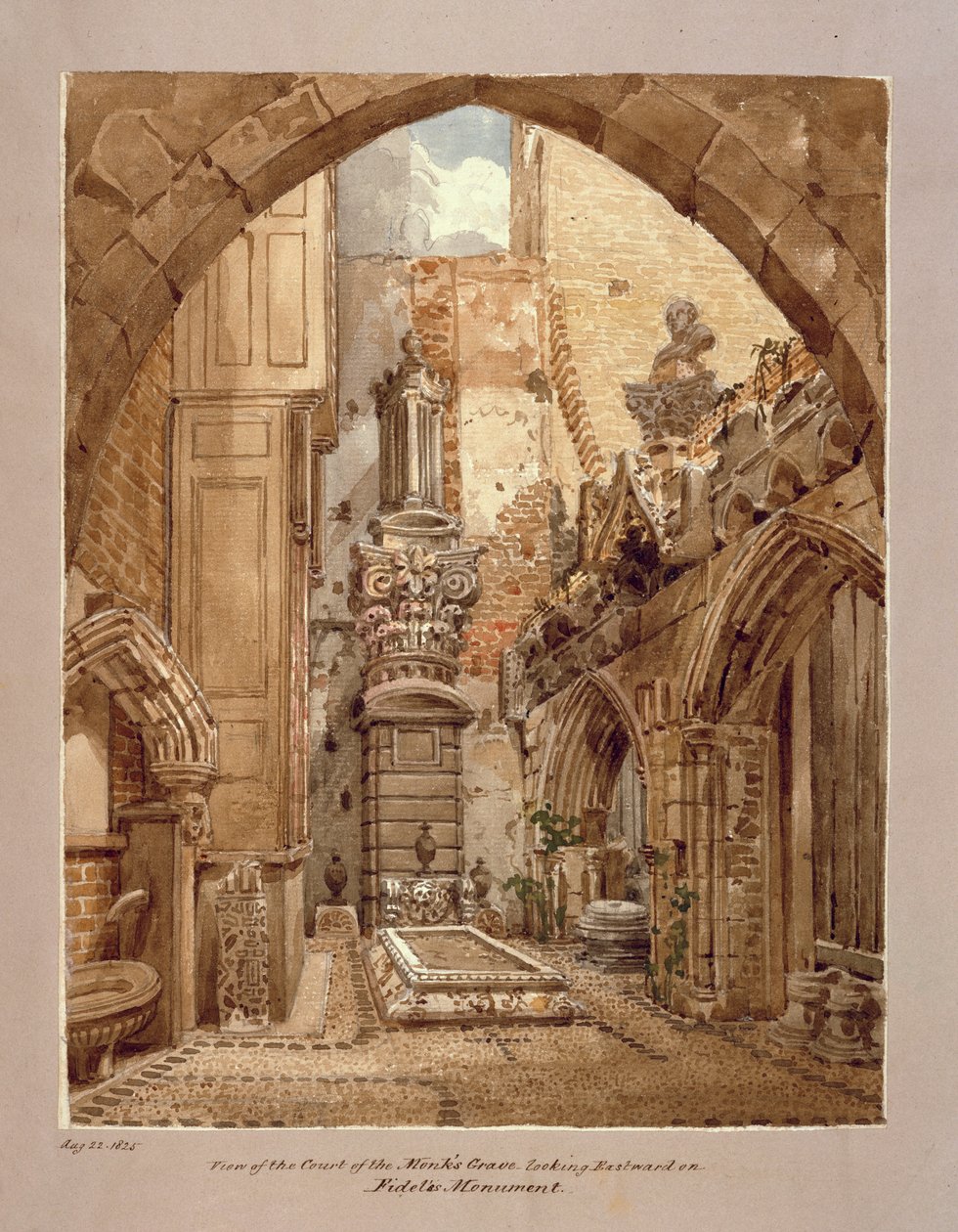 Pohled na dvůr mnišského hrobu, 22. srpna 1825 od Joseph Michael Gandy