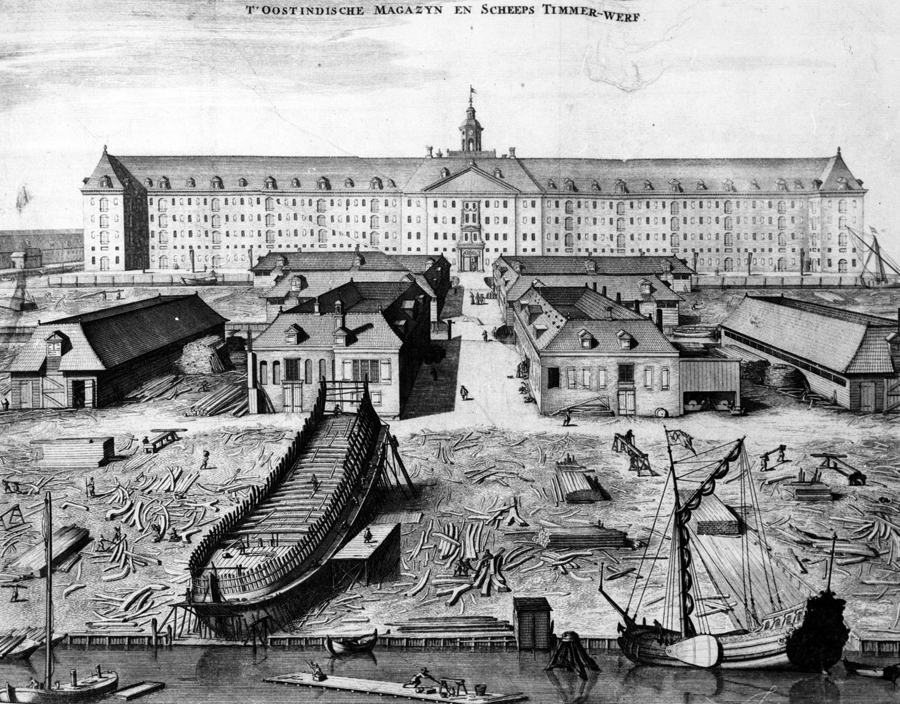 Loděnice a skladiště Východoindické společnosti v Amsterdamu, 1725 od Joseph Mulder