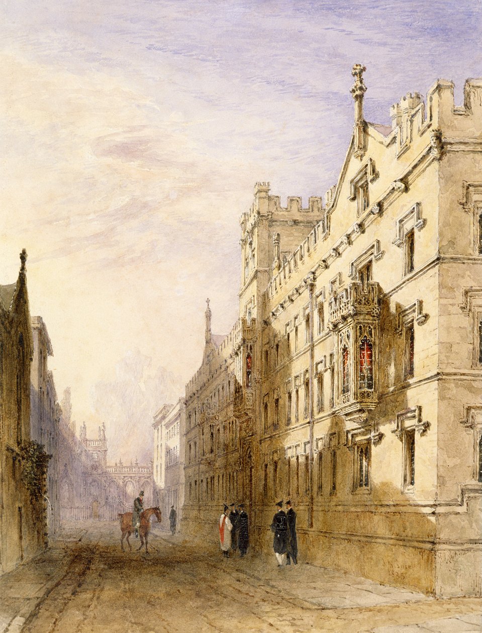 Exeter College, Oxford, 1835 (wc s grafitem a lepidlem na papíře) od Joseph Murray Ince