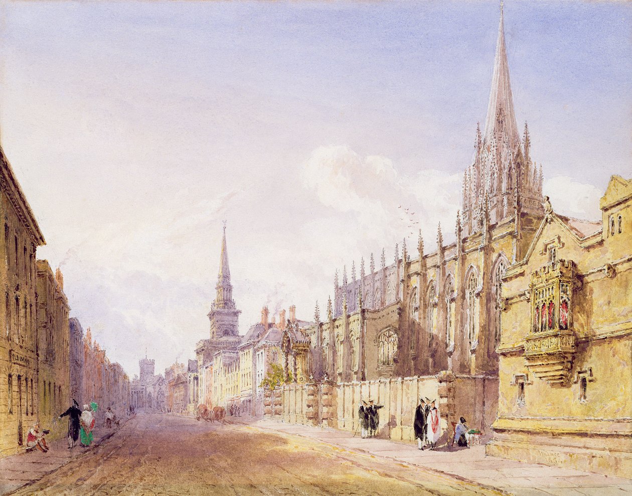 Učenci a postavy mimo kostel St. Mary Magdalen Church, Oxford (tužka a wc na papíře) od Joseph Murray Ince