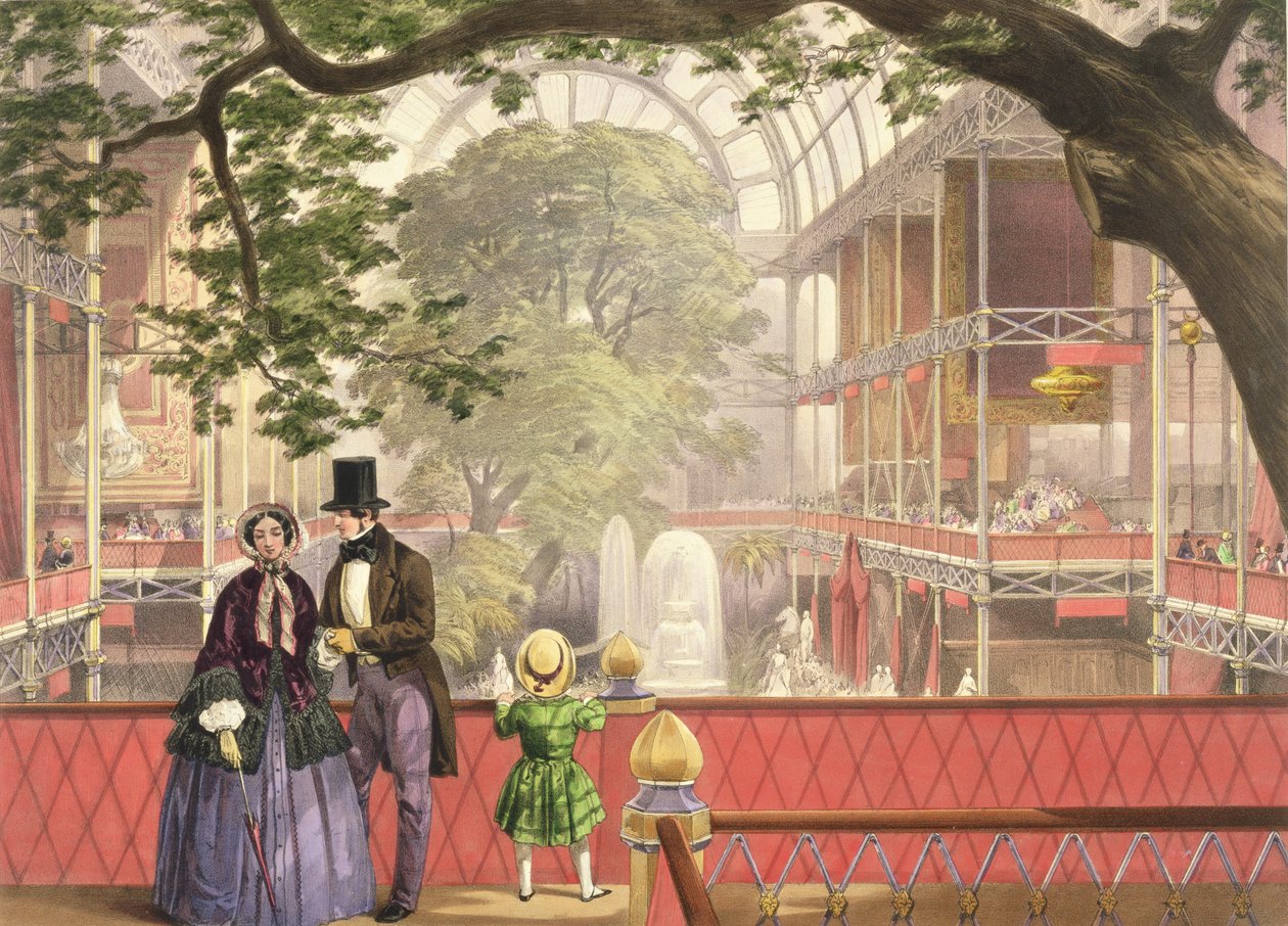 Crystal Palace, transept z jižní galerie (barevné lito) od Joseph Nash