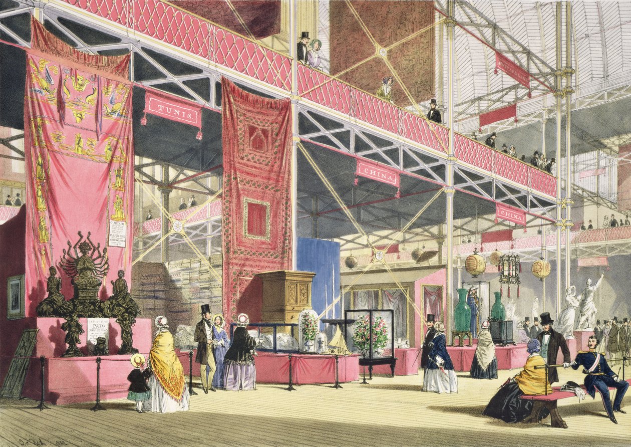 Crystal Palace, galerie Tunis a China (barevné lito) od Joseph Nash