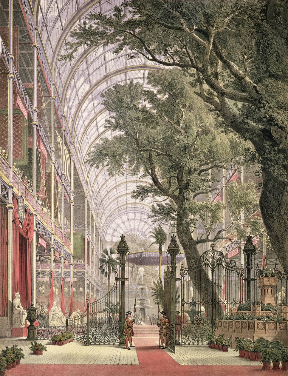 Čekání na královnu u bran Coalbrookdale, z „Dickinsonových komplexních obrázků Velké výstavy z roku 1851“, publikovaných v roce 1854 od Joseph Nash