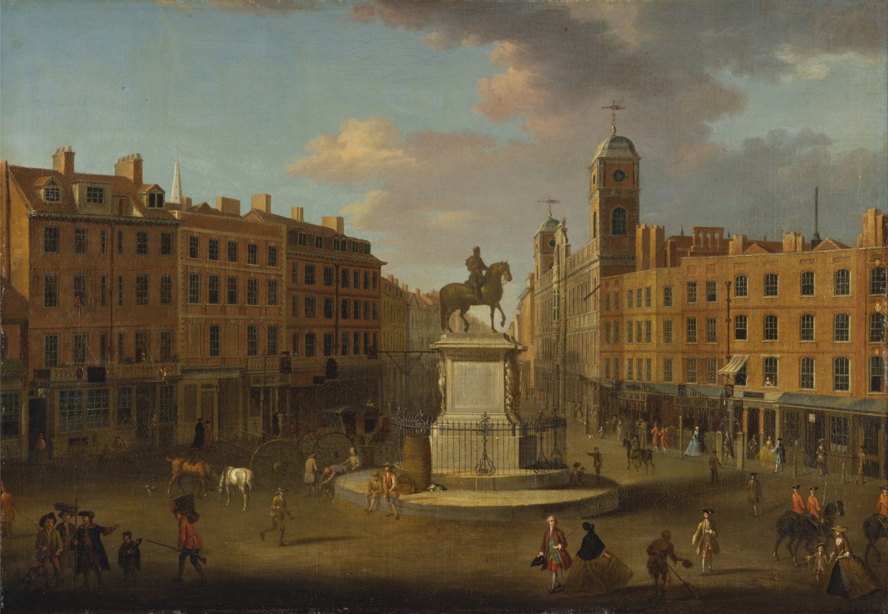 Charing Cross se sochou krále Karla I. a Northumberland House od Joseph Nickolls