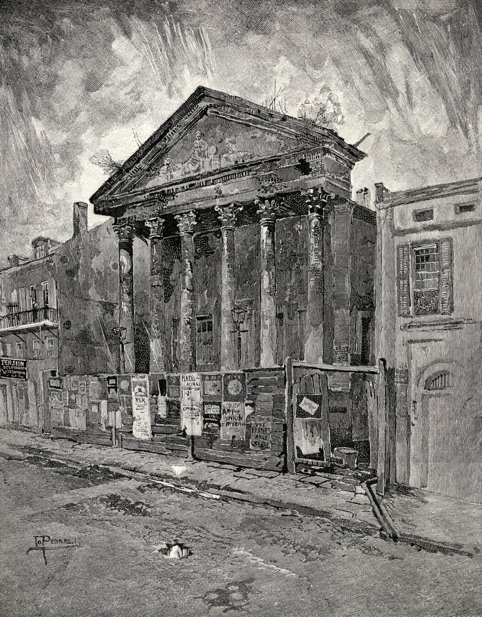 The Old Bank v Toulouse Street, New Orleans, z „The Century Illustrated Monthly Magazine“, květen až říjen 1883 od Joseph Pennell
