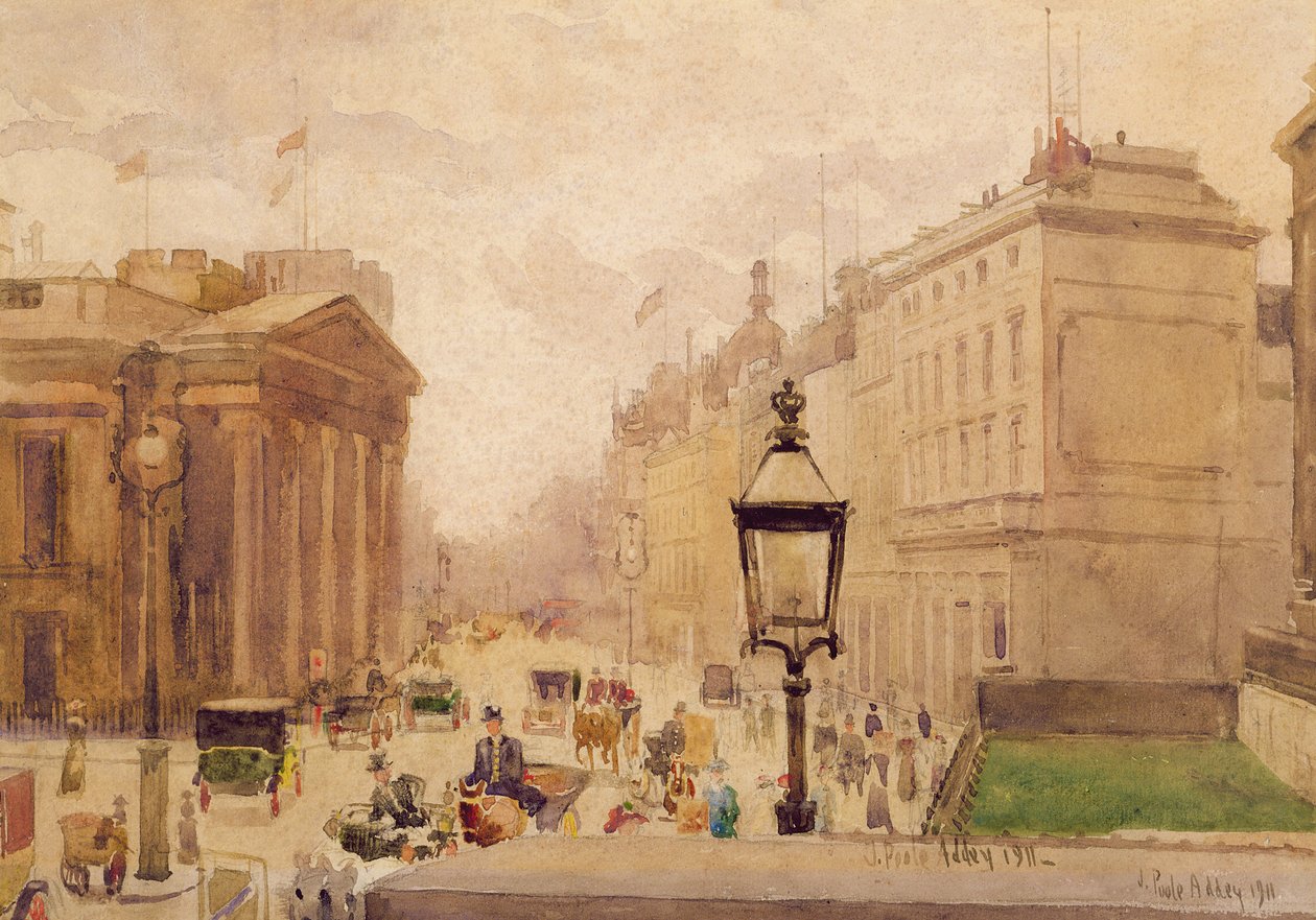 Pall Mall z Národní galerie, s výhledem na Royal College of Physicians, 1911 (wc nad tužkou na papíře) od Joseph Poole Addey
