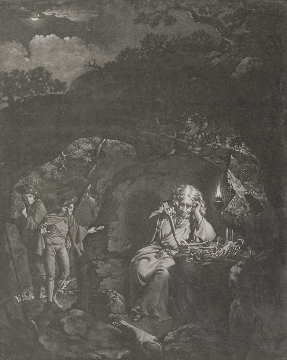 A Philosopher by Lamplight, vyrytý Williamem Petherem (asi 1738-97) 1770 (mezzotinta) od Joseph Wright of Derby