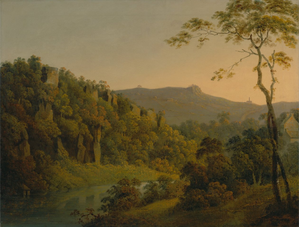 Matlock Dale, při pohledu směrem k Black Rock Escarpment od Joseph Wright of Derby