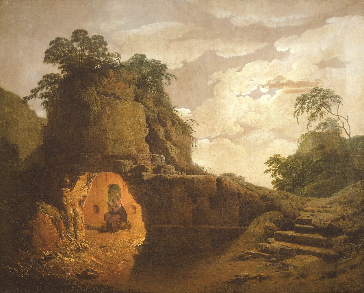 Vergiliova hrobka s postavou Siliuse Italica, 1779 od Joseph Wright of Derby