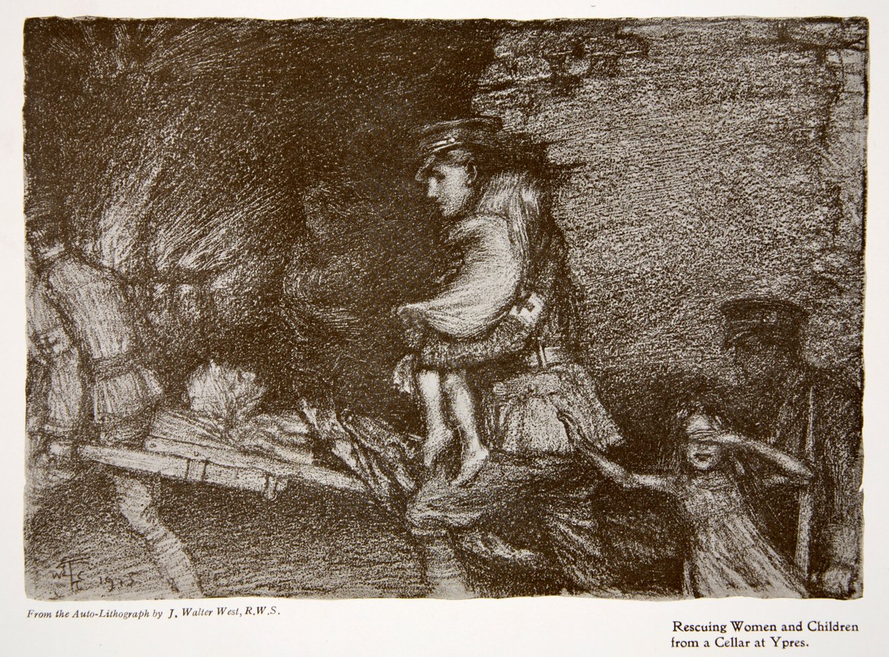 Záchrana žen a dětí ze sklepa v Ypres, z roku 1915: Záznam pozoruhodných úspěchů a událostí, 1915 od Joseph Walter West