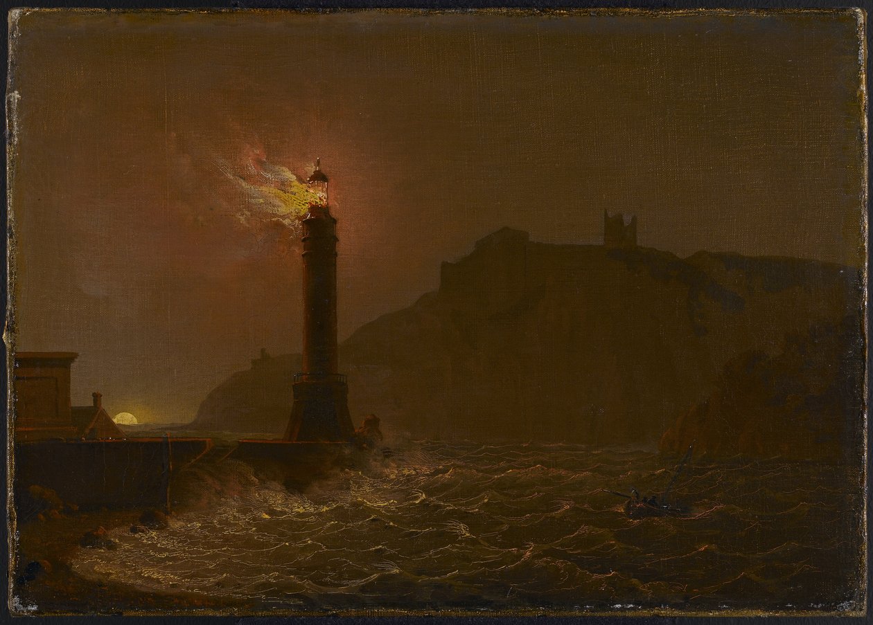 V noci hořící maják od Joseph Wright of Derby