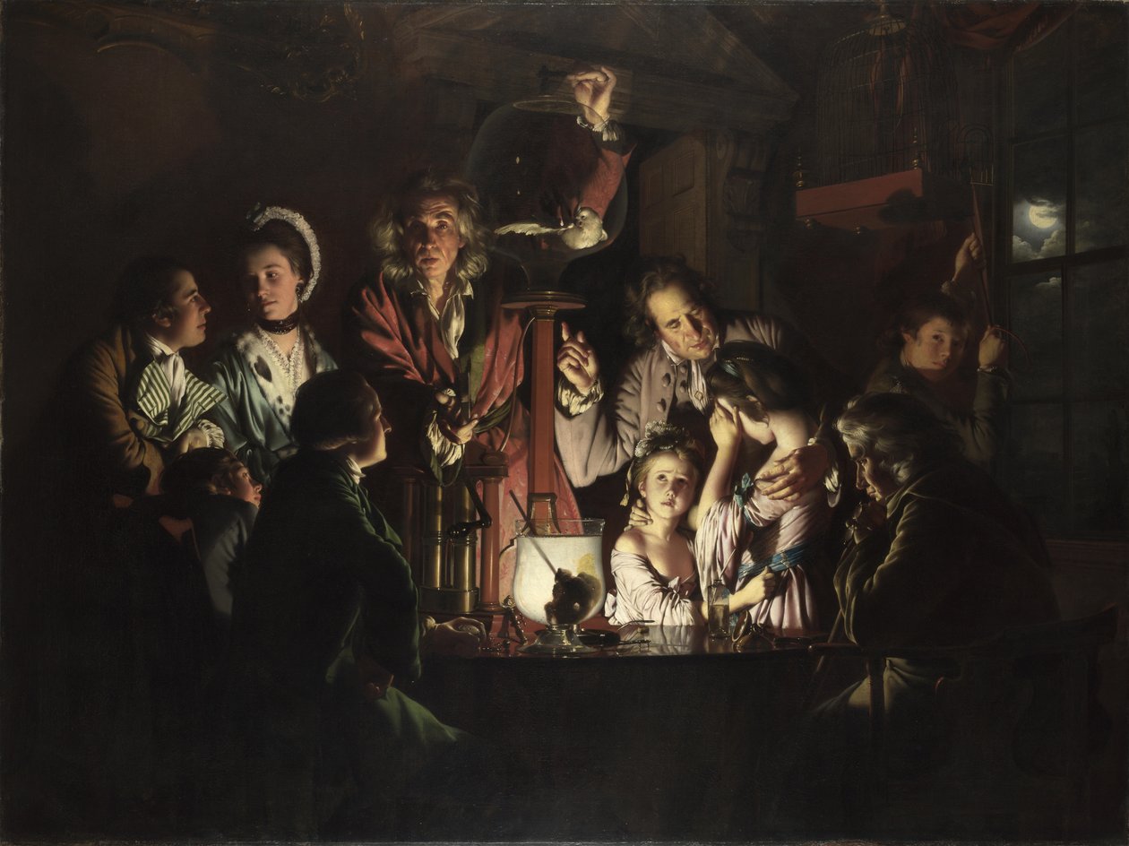 Experiment na ptákovi ve vzduchové pumpě od Joseph Wright of Derby