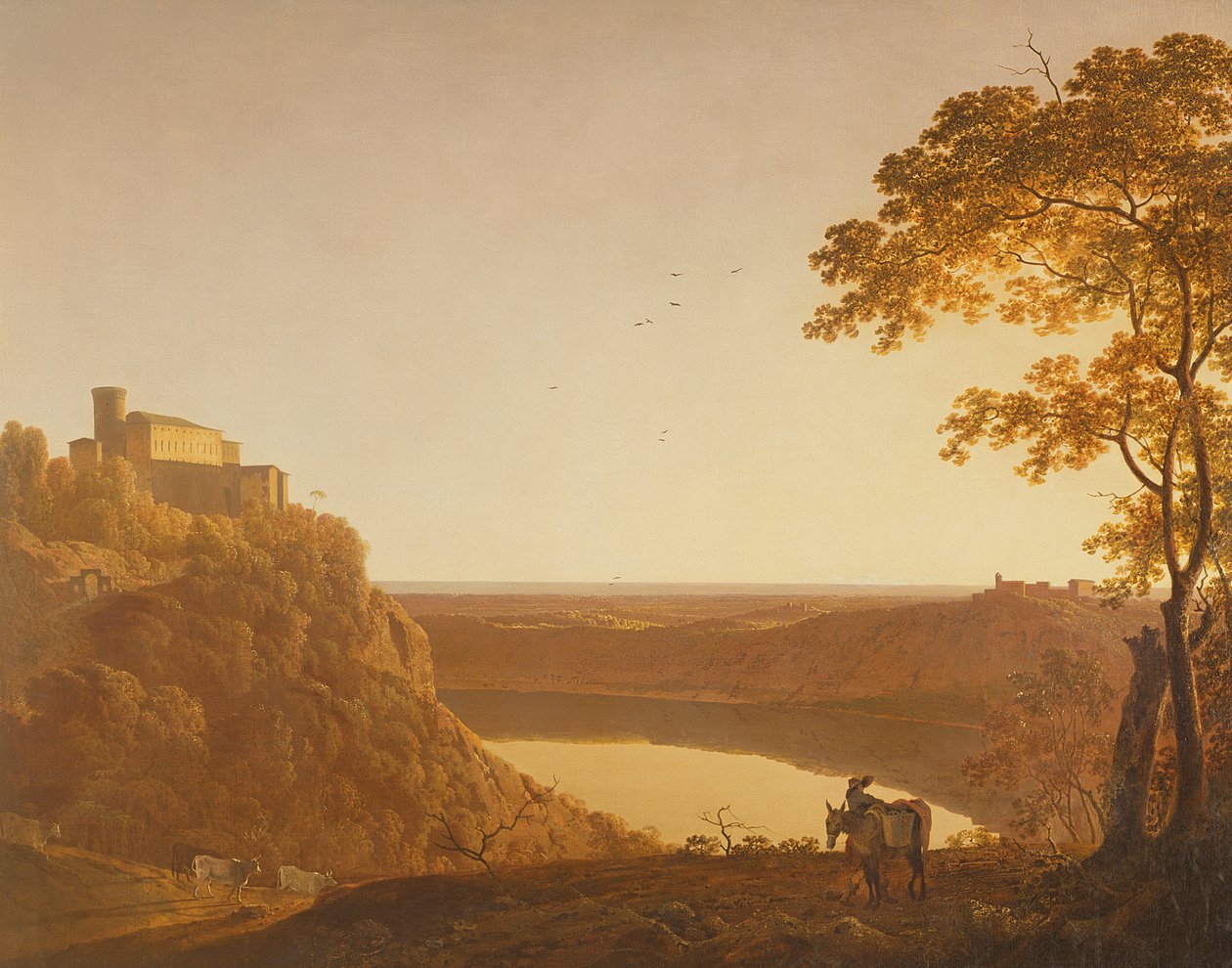 Jezero Nemi při západu slunce, kolem roku 1790 od Joseph Wright of Derby