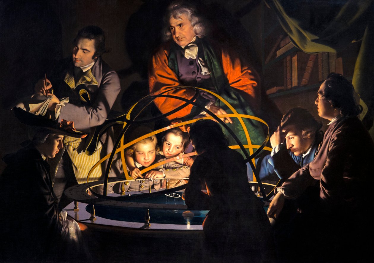 Untitled, známý jako Filozof, který přednáší o Orrery, ve kterém je na místo Slunce nebo Orrery umístěna lampa od Joseph Wright of Derby