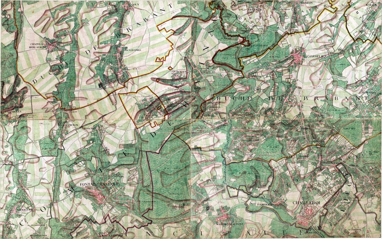 Mapa Charleroi, Belgie od Joseph de Ferraris