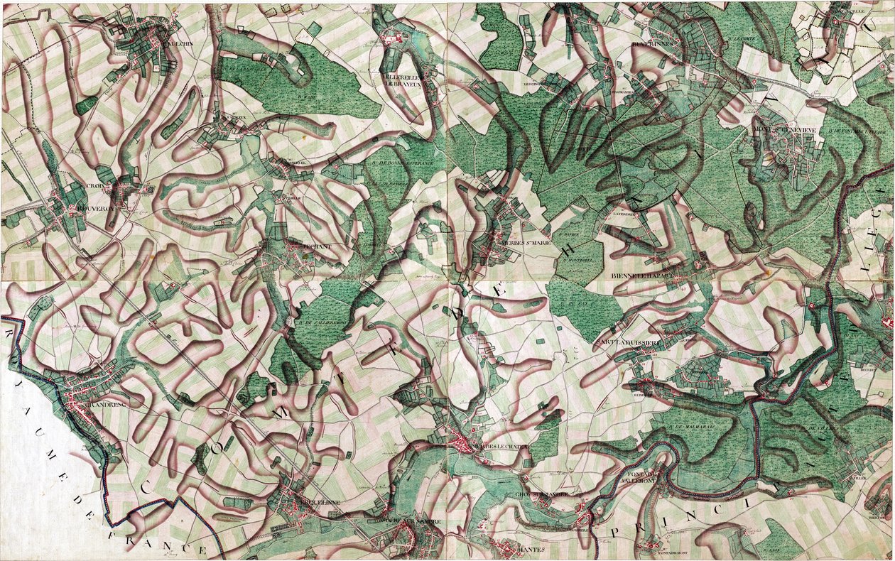 Mapa Merbes le Château-Merbes-le-Château, Belgie od Joseph de Ferraris
