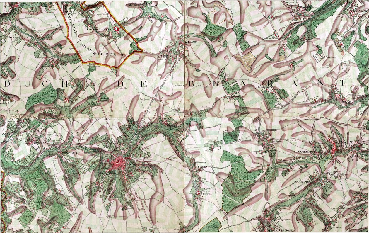 Mapa Nivelles, Belgie od Joseph de Ferraris