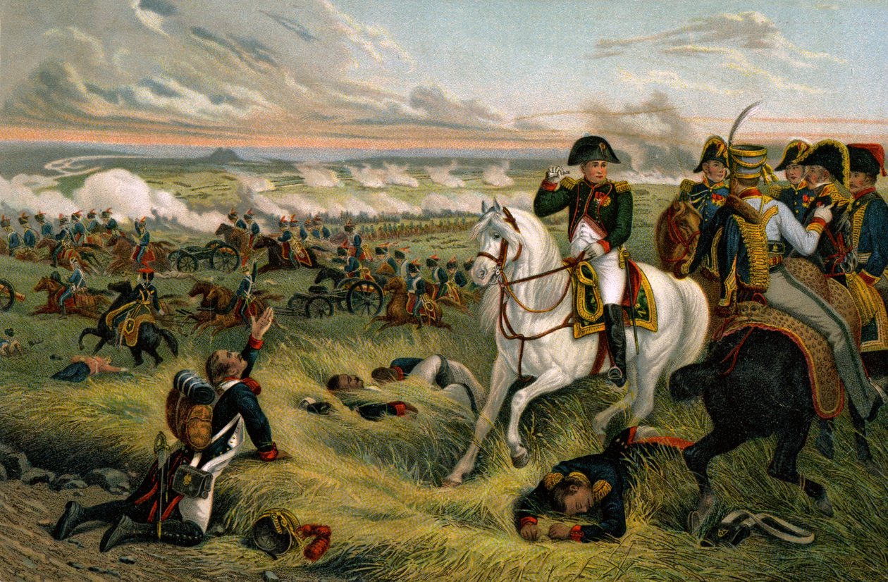 Historie. Francie. První francouzské císařství. Napoleon I. v bitvě u Wagramu od Joseph Louis Hippolyte (after) Bellange