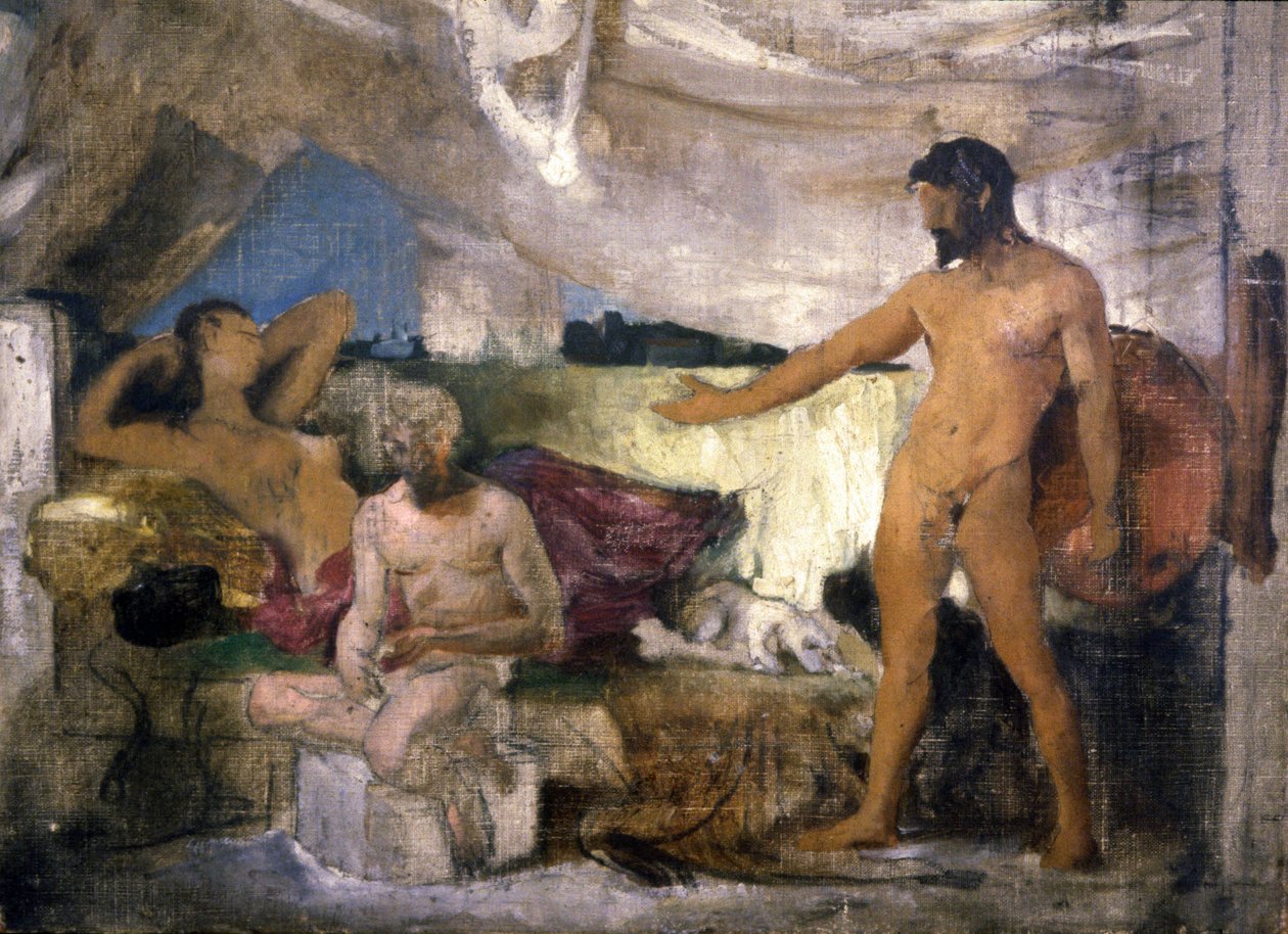 Trojská válka: Achille a Priam, král Tróje, kolem roku 1850 (náčrt) od Joseph-Noel Sylvestre