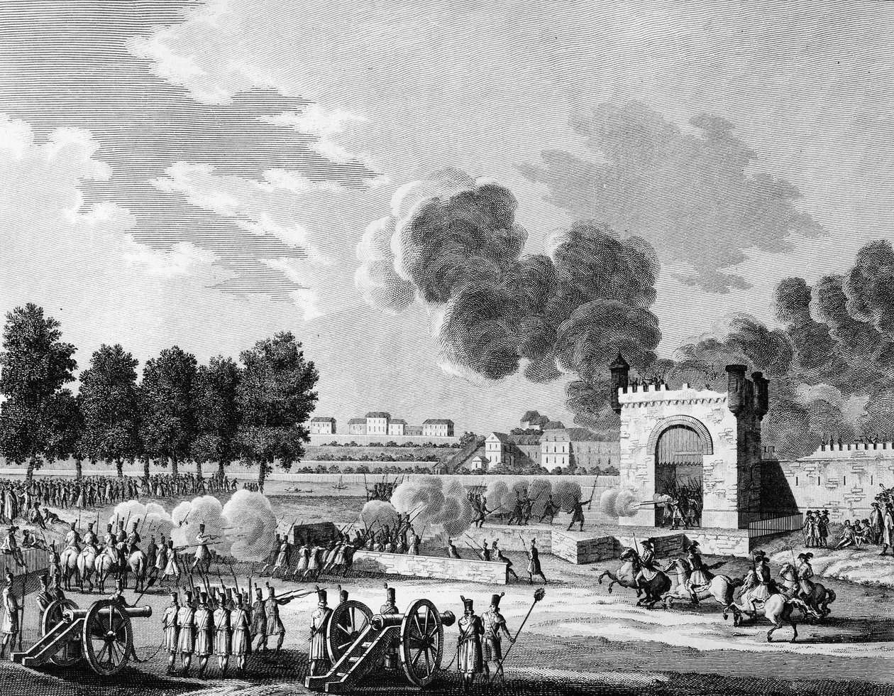 Francouzská revoluce: Republikánský fete des victoires, boj mladých studentů na Champs de Mars v Paříži dne 21. října 1794. Rytina Malapeau po Swebach - Desfontaines. Paříž, knihovna Ústavu dějin revoluce od Joseph (after) Swebach Desfontaines