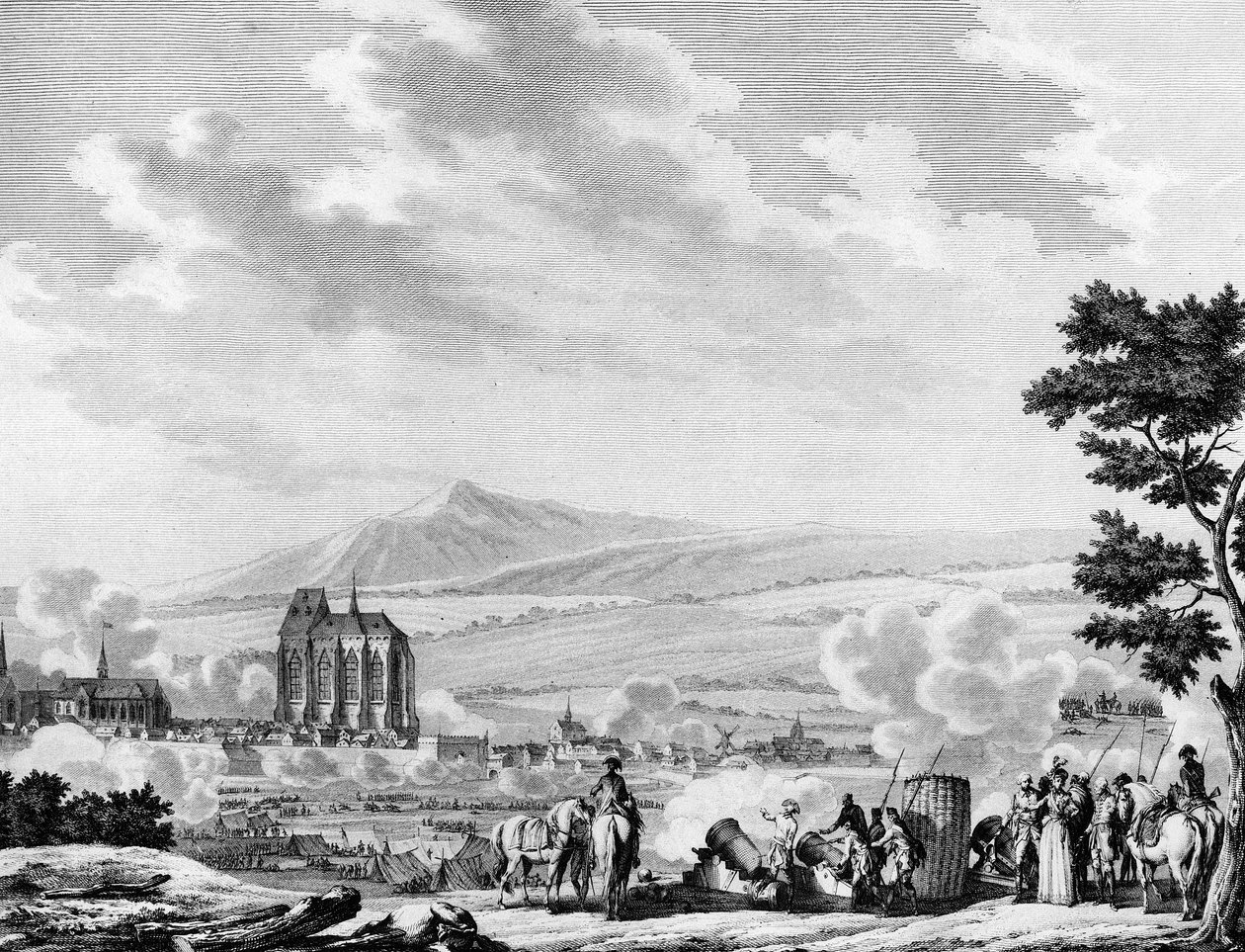 Francouzská revoluce a příchod kontrarevolučních sil rakouské armády: Bombardování města Lille (25. září od Joseph (after) Swebach Desfontaines