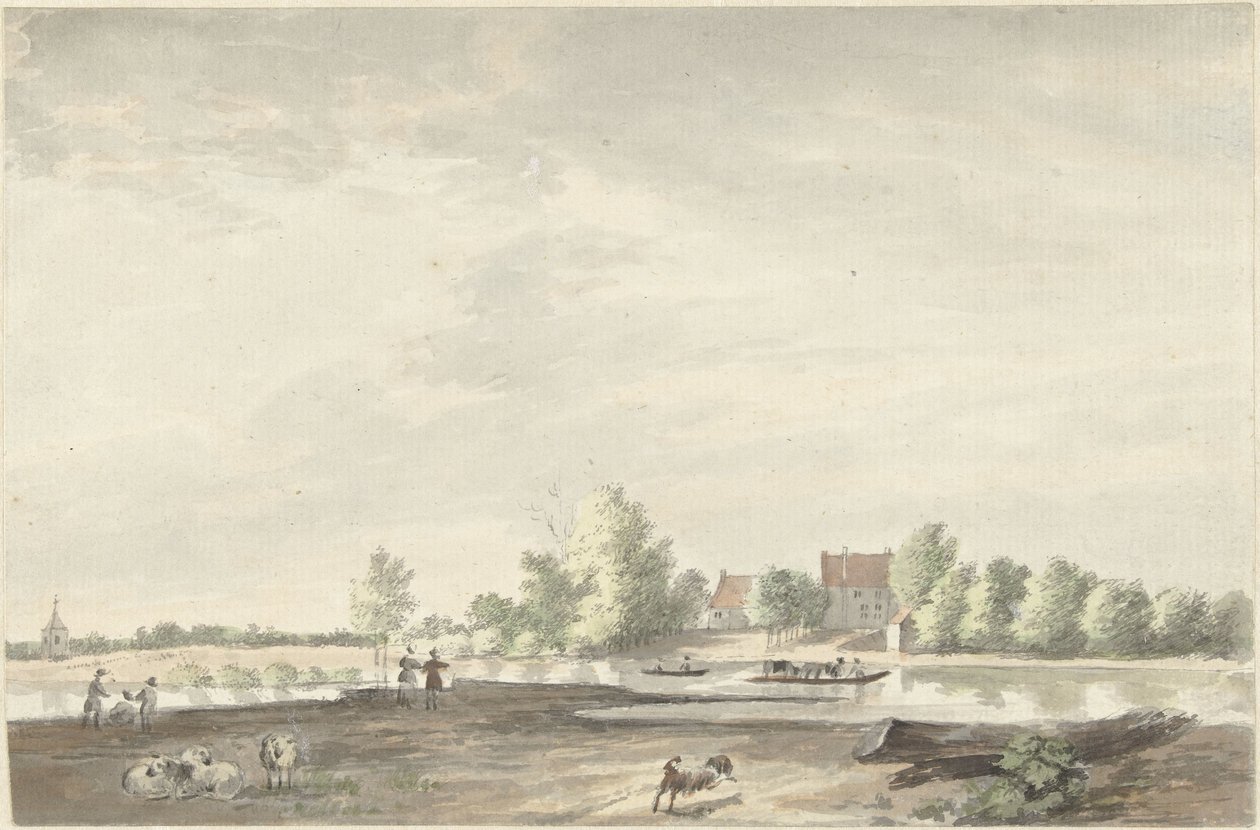 Přívozní dům na Lek poblíž Schoonhoven od Joseph Adolf Schmetterling
