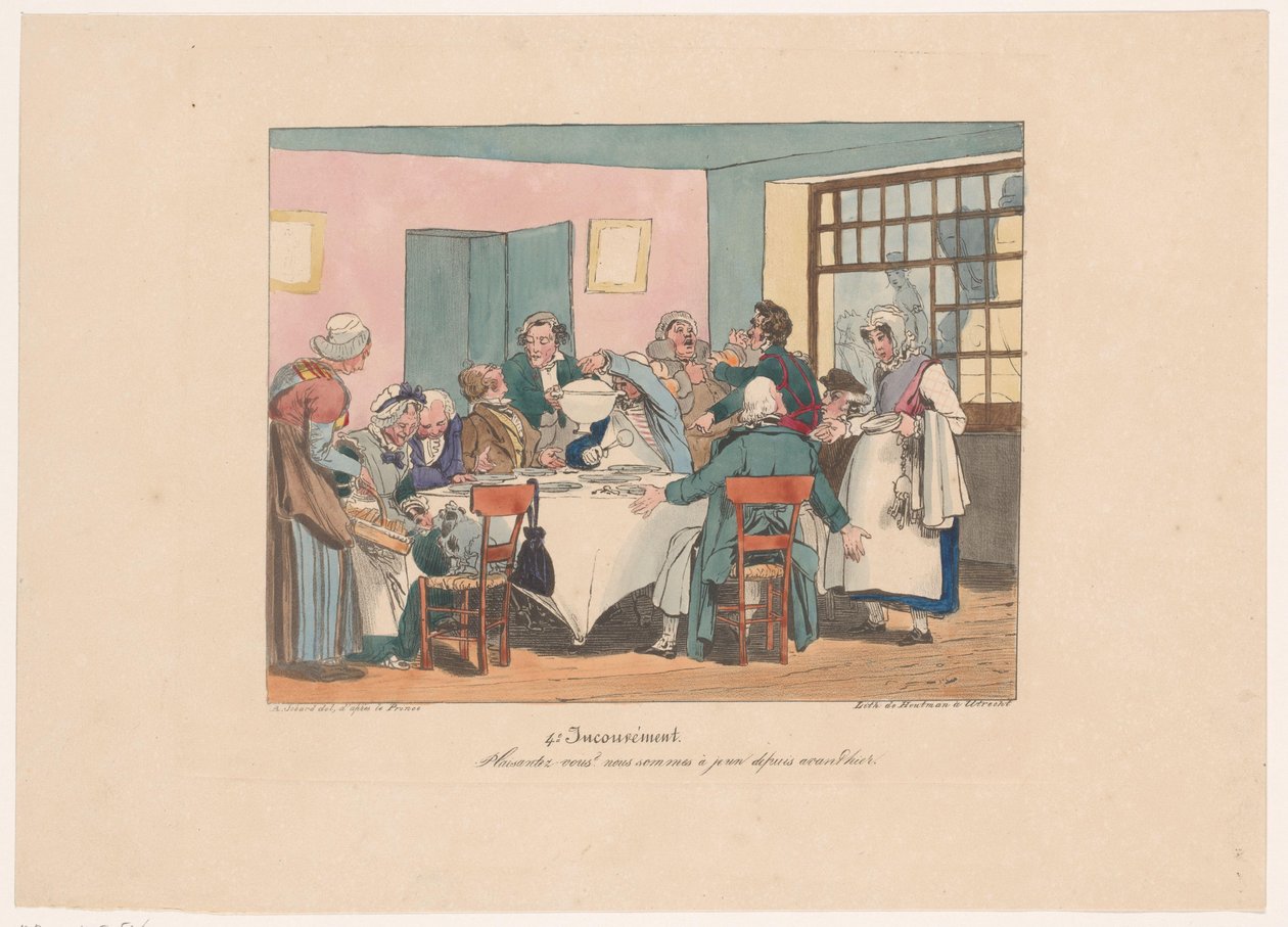 Gezelschap aan tafel aan het vasten Děláš si legraci? Od předvčerejška držíme půst (název na předmětu) Ongemakken (název série) Nevýhoda (název série na objektu) od Joseph Ambroise Jobard