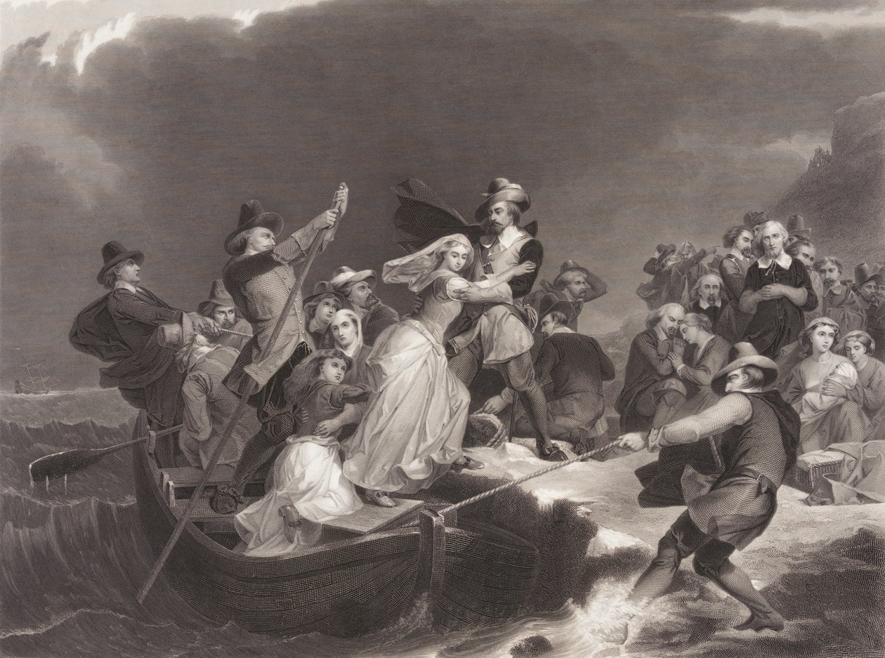 The Pilgrims Landing u Plymouth Rock v roce 1620 od Joseph Andrews