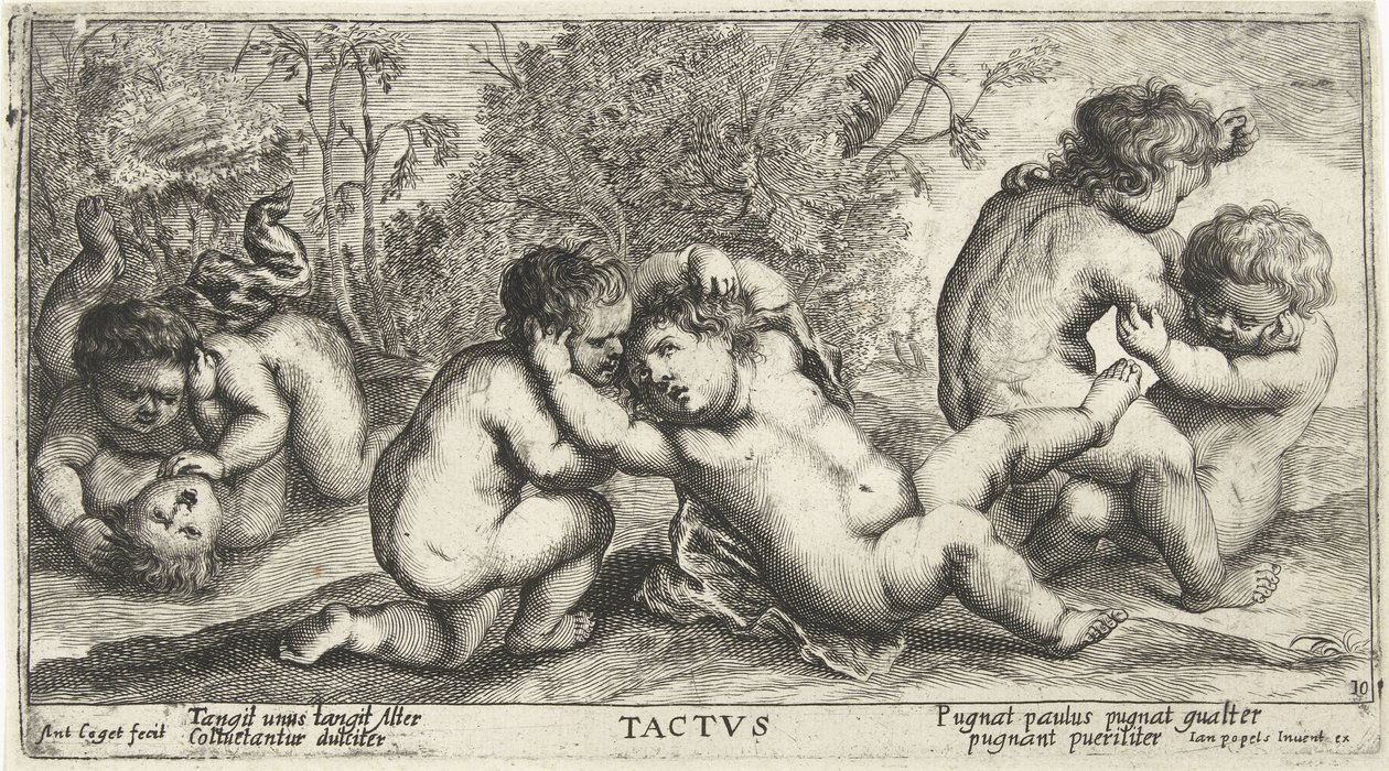 Tři páry dovádějících nahých dětí Tactvs (název na objektu) od Joseph Antoine Cochet