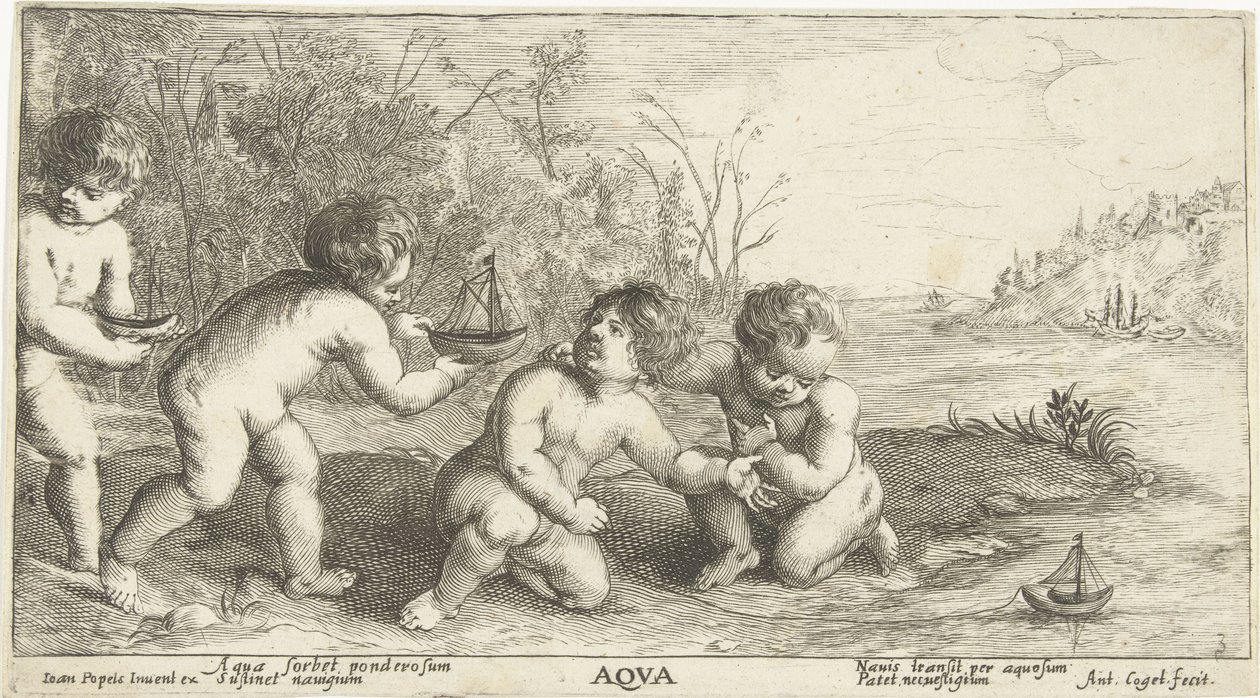 Děti si hrají s loděmi Aqva (název na objektu) od Joseph Antoine Cochet