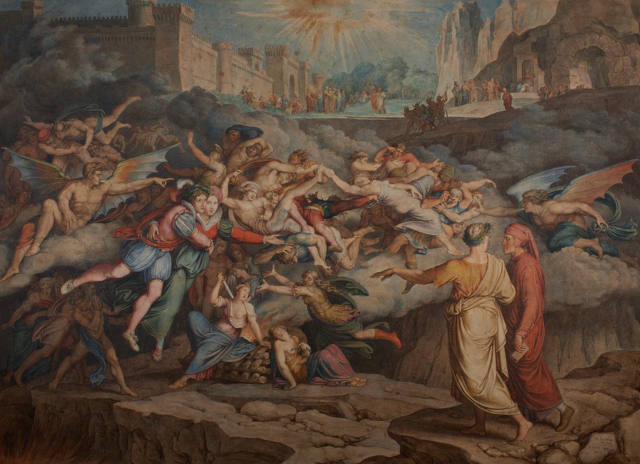 Dante a Virgil ve druhém kruhu pekla, 1823. od Joseph Anton Koch