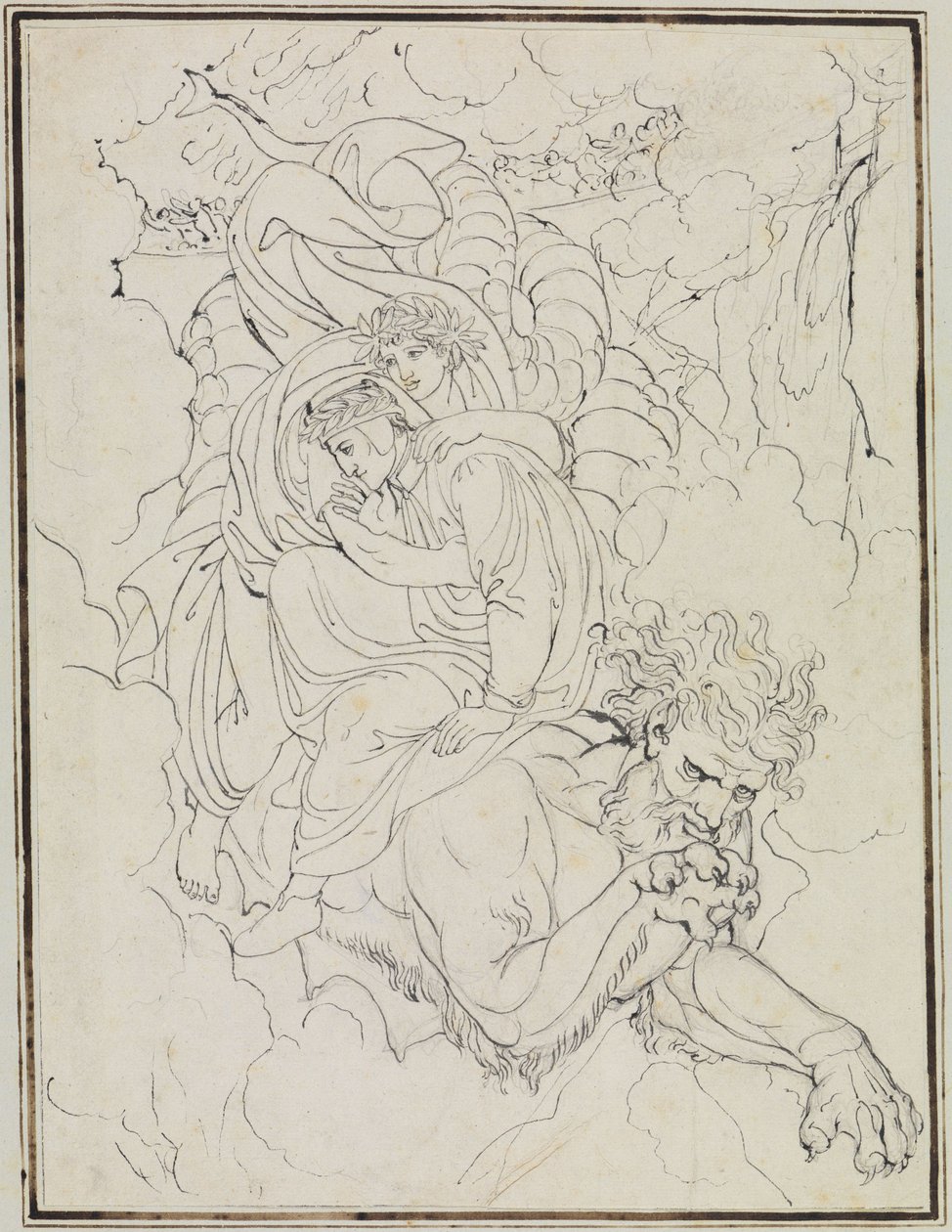 Dante a Vergilius na hřbetě Geryona (Dante, Inferno, zpěv 17, verš 94) od Joseph Anton Koch