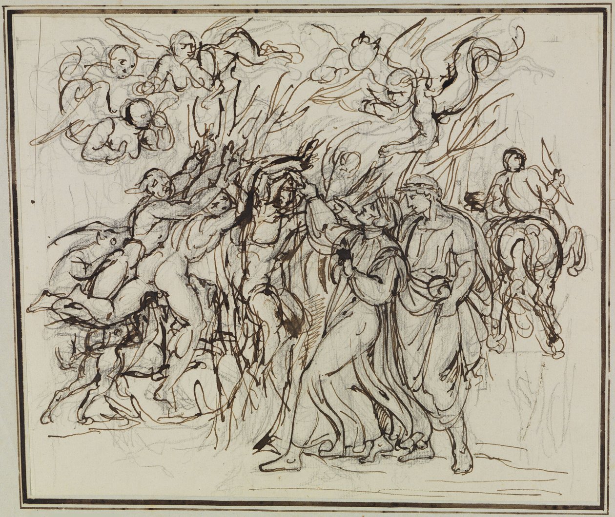 Dante a Vergilius v lese sebevrahů (Dante, Peklo, 13. zpěv, verš 31) od Joseph Anton Koch