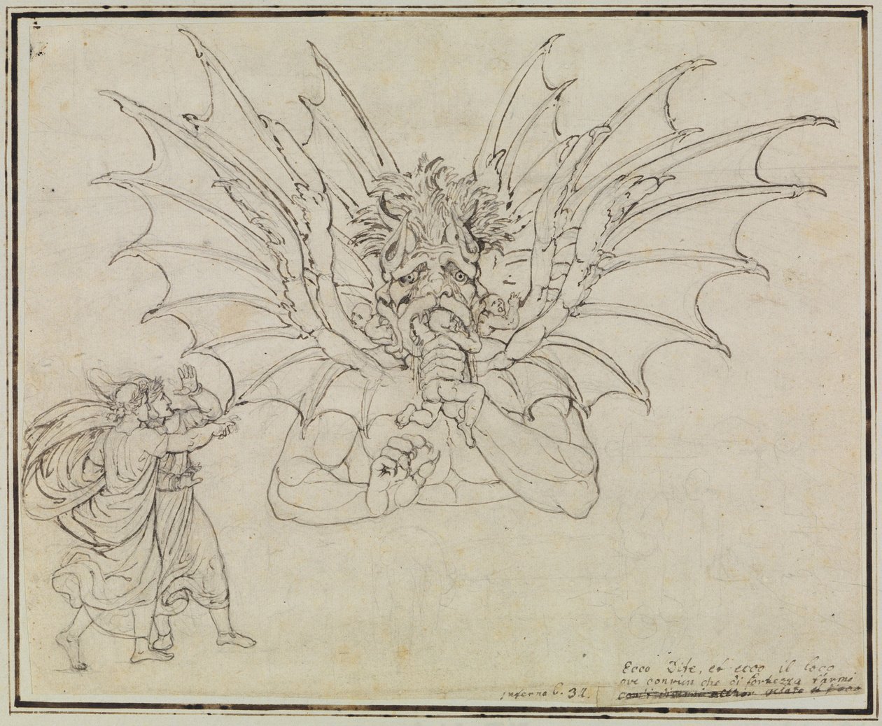 Lucifer (Dante, Peklo, zpěv 34, verš 37) od Joseph Anton Koch
