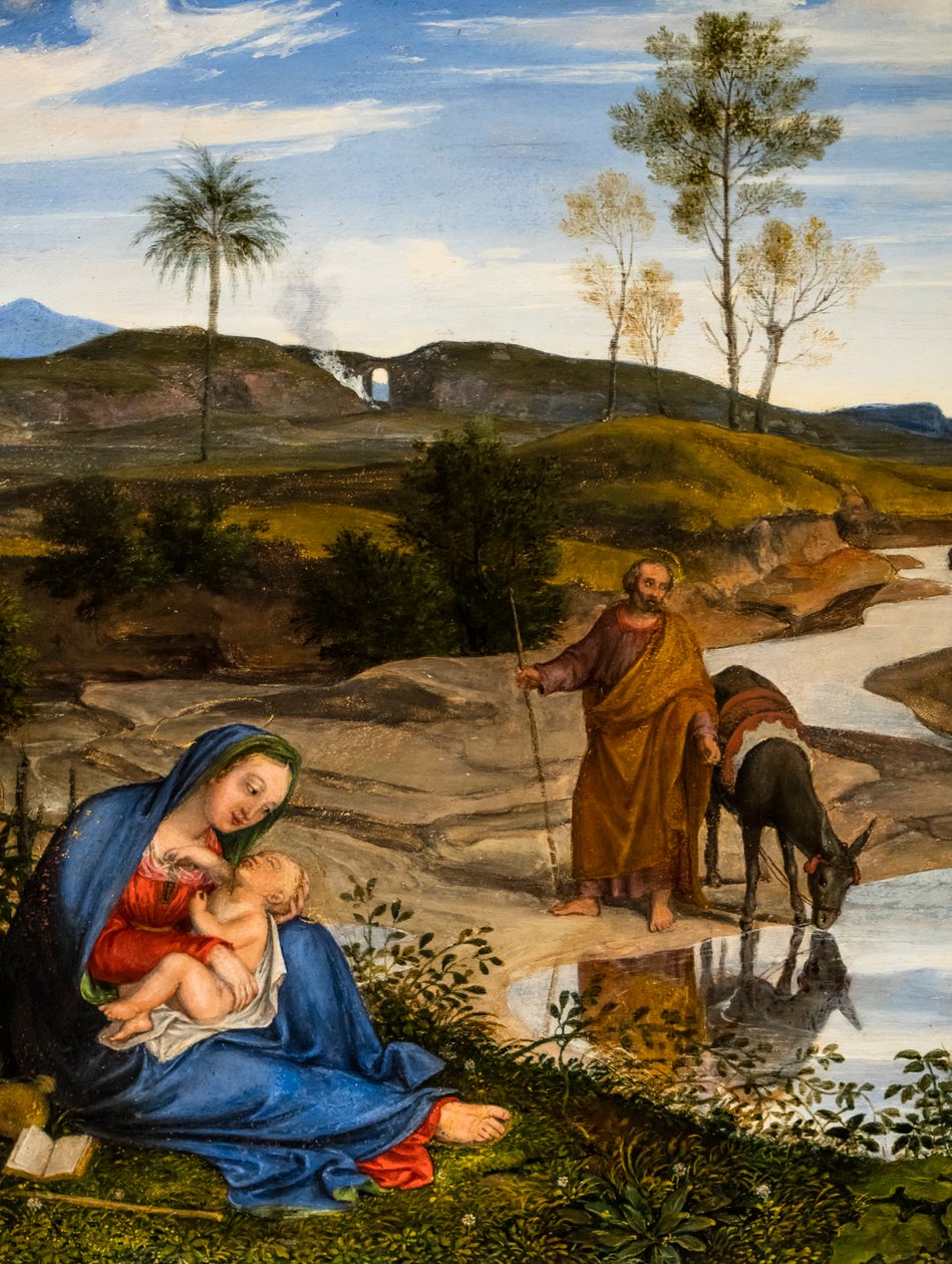 Repos pendant le fuite en Egypt, asi 1820-1825 (Olej na dřevě (ořech)) od Joseph Anton Koch