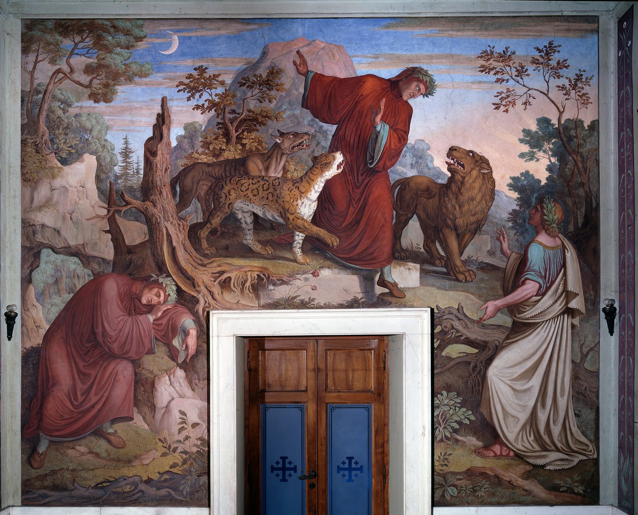 Znázornění Danteho a Virgila, z Danteovy Božské komedie - Detail - Freska od Joseph Anton Koch