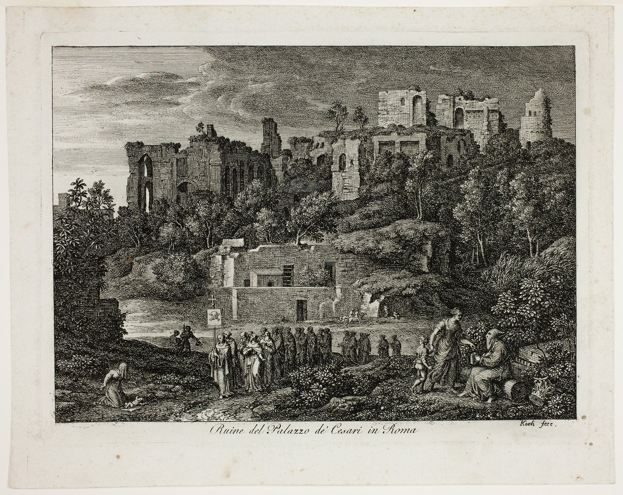Ruiny paláce Caesarů v Římě, deska osm z Die Römische Ansichten od Joseph Anton Koch