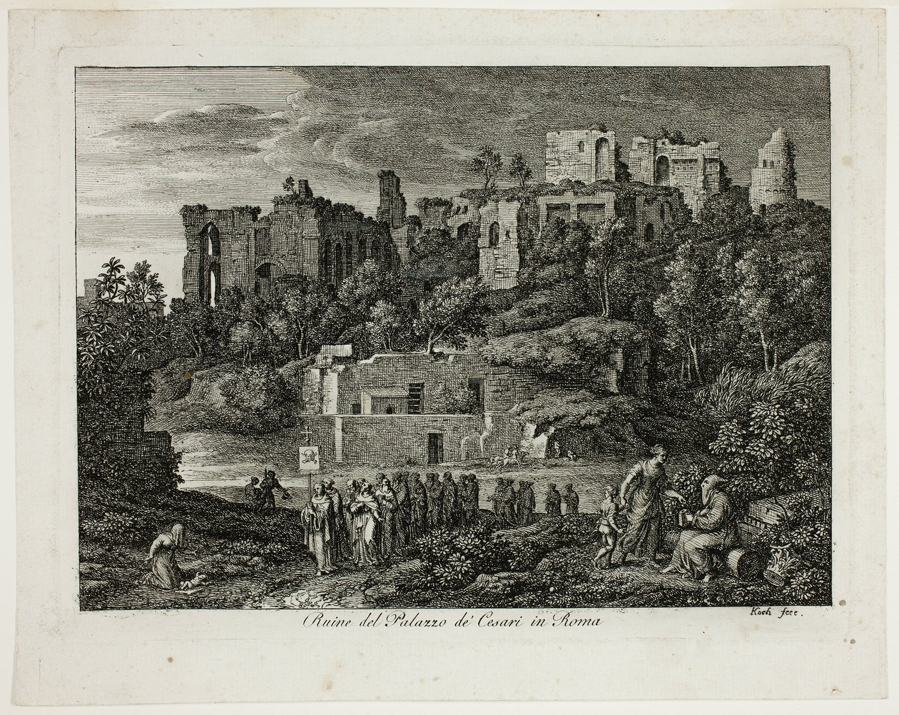 Ruiny paláce Caesarů v Římě, deska osm z Die Römische Ansichten od Joseph Anton Koch