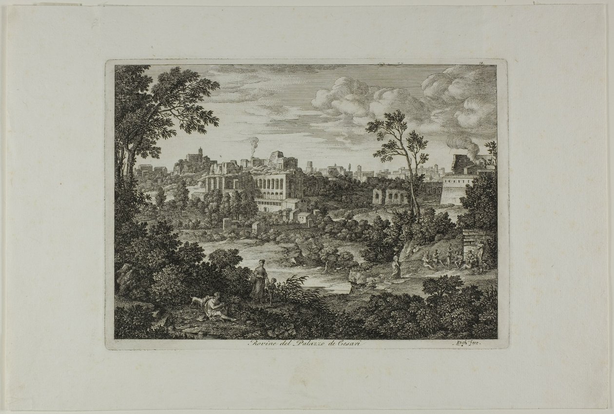 Zřícenina Caesarova paláce, deska 18 z knihy Die Römische Ansichten od Joseph Anton Koch