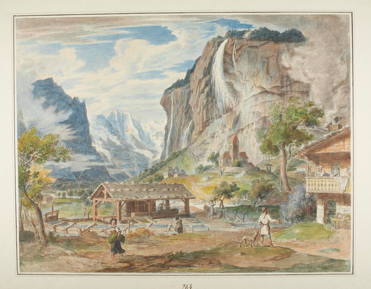 Vodopády Staubbach a hora Jungfrau v údolí Lauterbrunnen ve Švýcarsku od Joseph Anton Koch