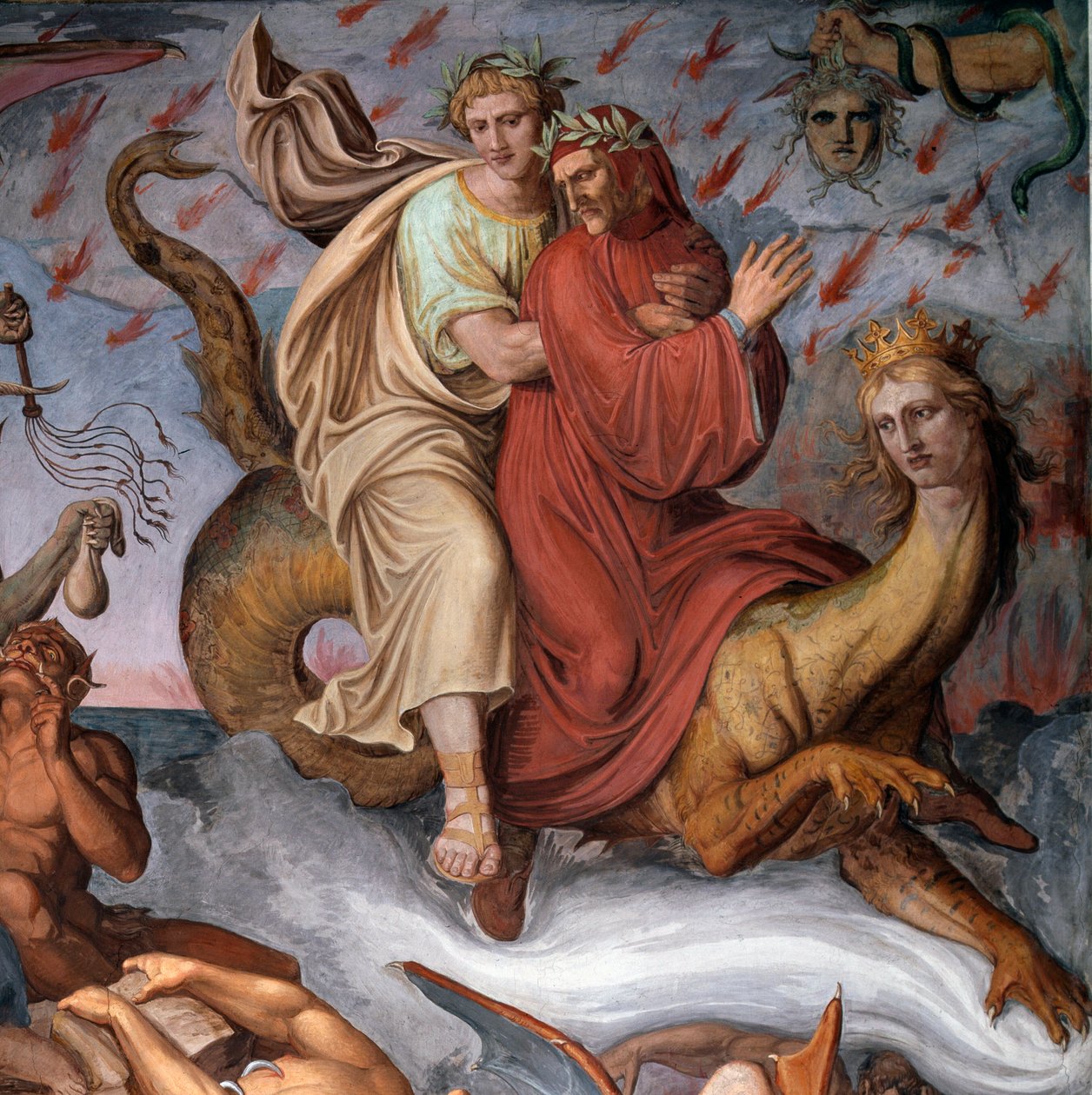 Peklo z Dantovy Božské komedie - Detail - Freska od Joseph Anton Koch
