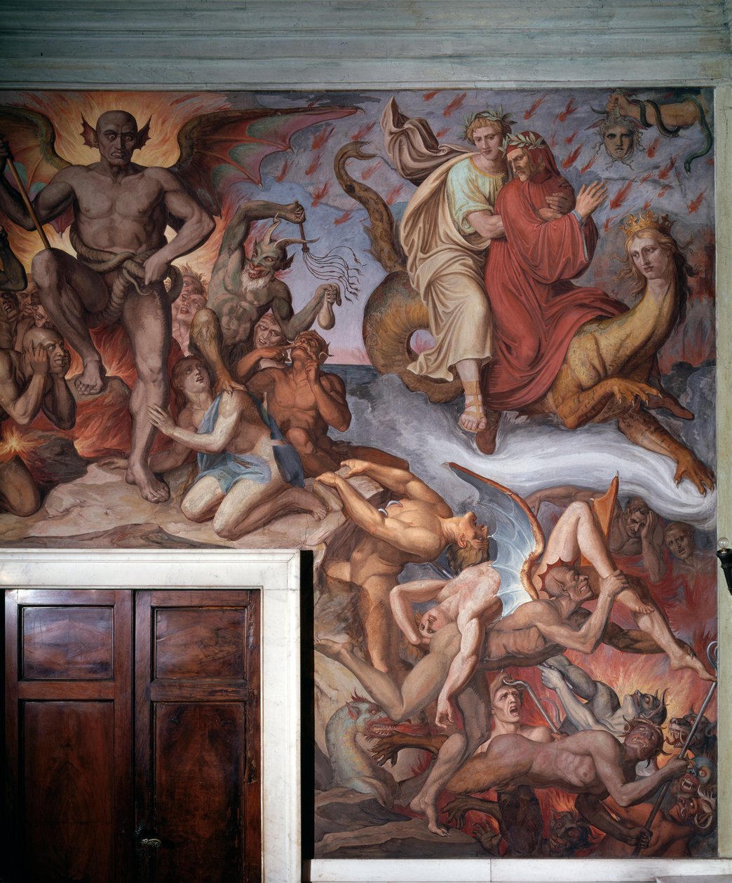 Peklo z Danteovy Božské komedie - Detail - Freska od Joseph Anton Koch