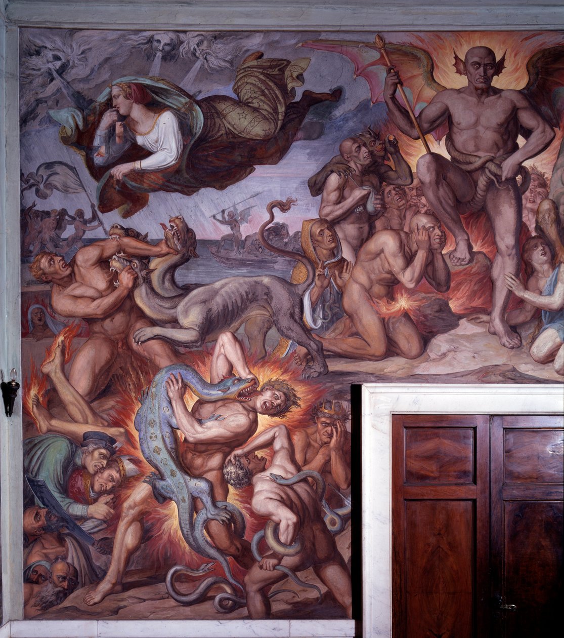 Peklo z Danteovy Božské komedie - Detail - Freska od Joseph Anton Koch