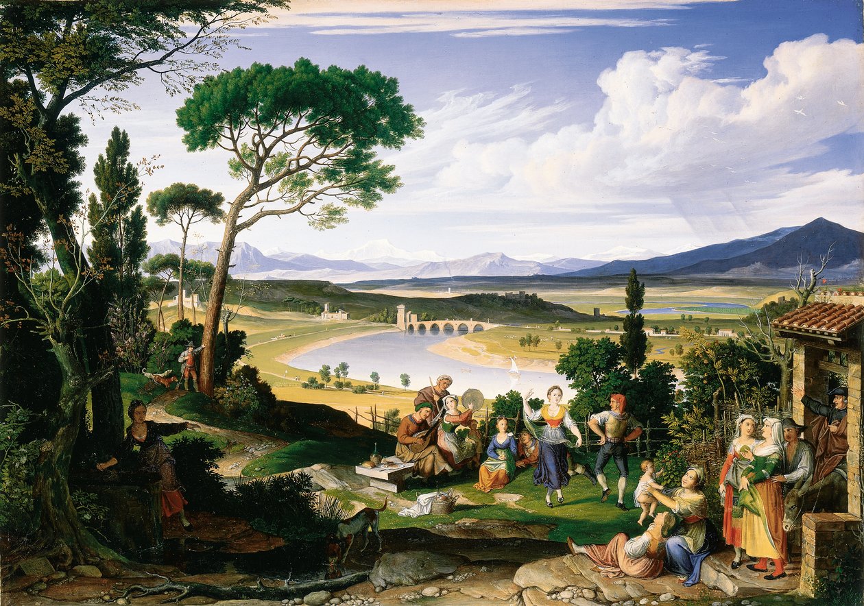 Tiberská krajina s veselými venkovany, 1817 od Joseph Anton Koch