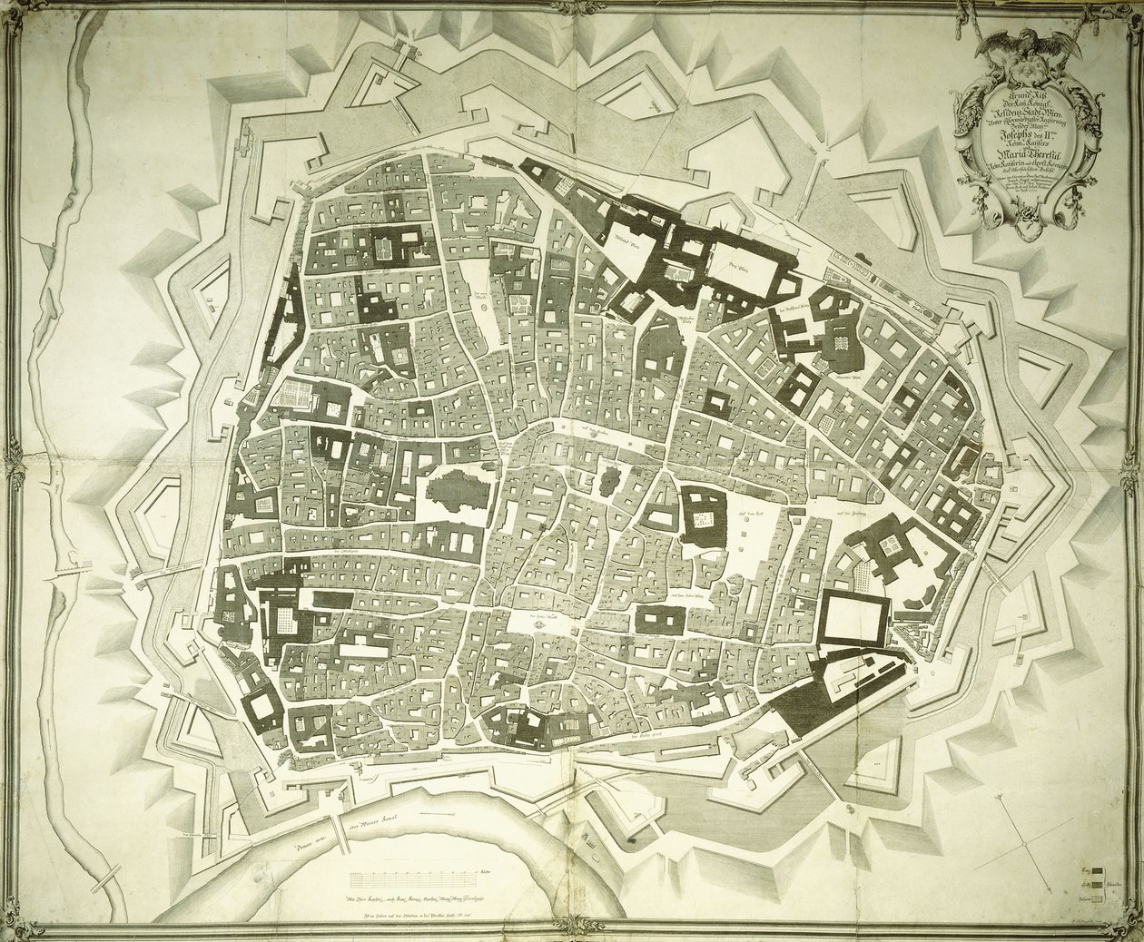 Rytý plán Vídně, 1770 od Joseph Anton Nagel