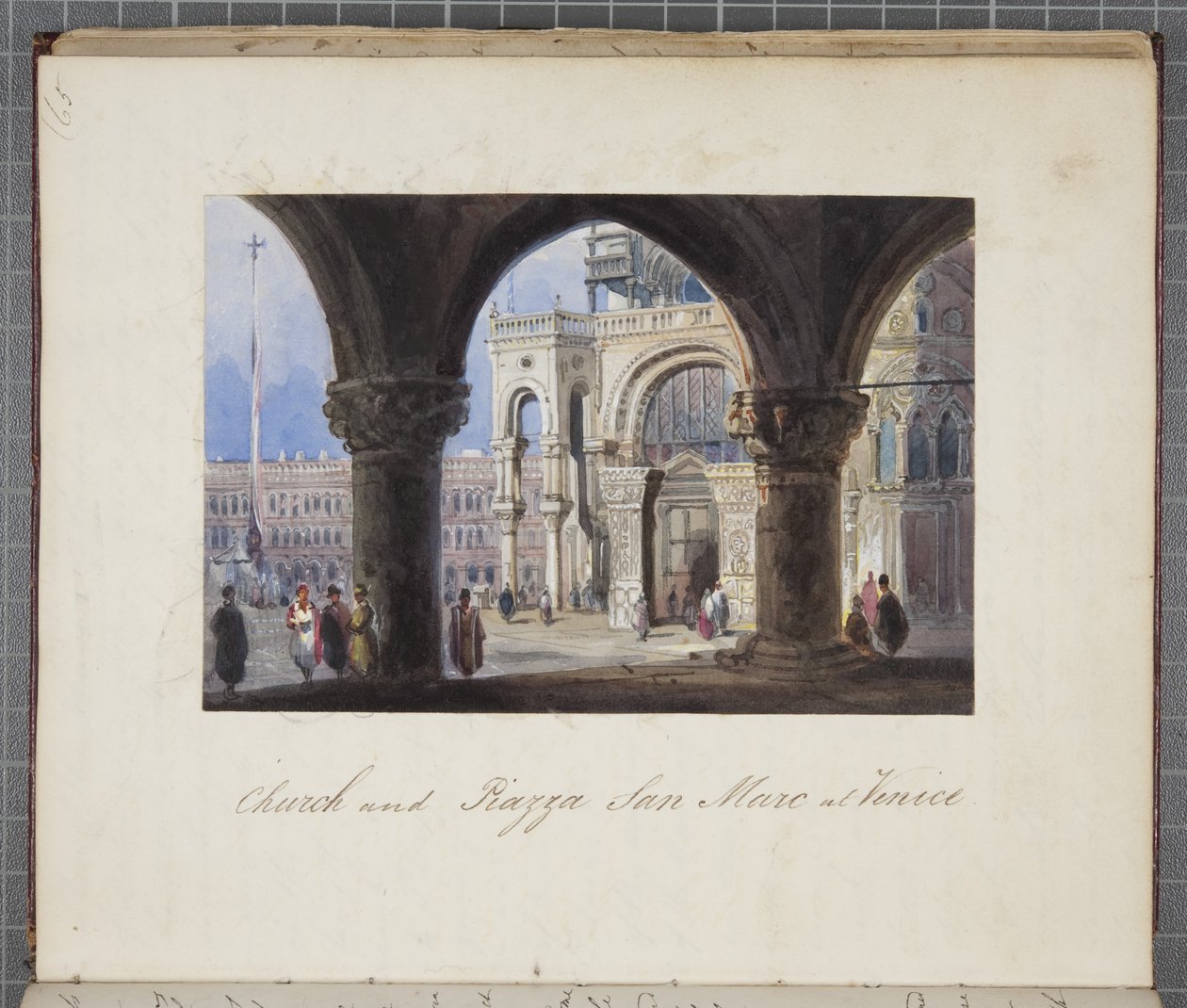 Kostel a náměstí Piazza San Marc v Benátkách, vloženo do Thomas Moodys Journal z turné po Švýcarsku a Itálii, 1822 (wc na papíře) od Joseph Axe Sleap